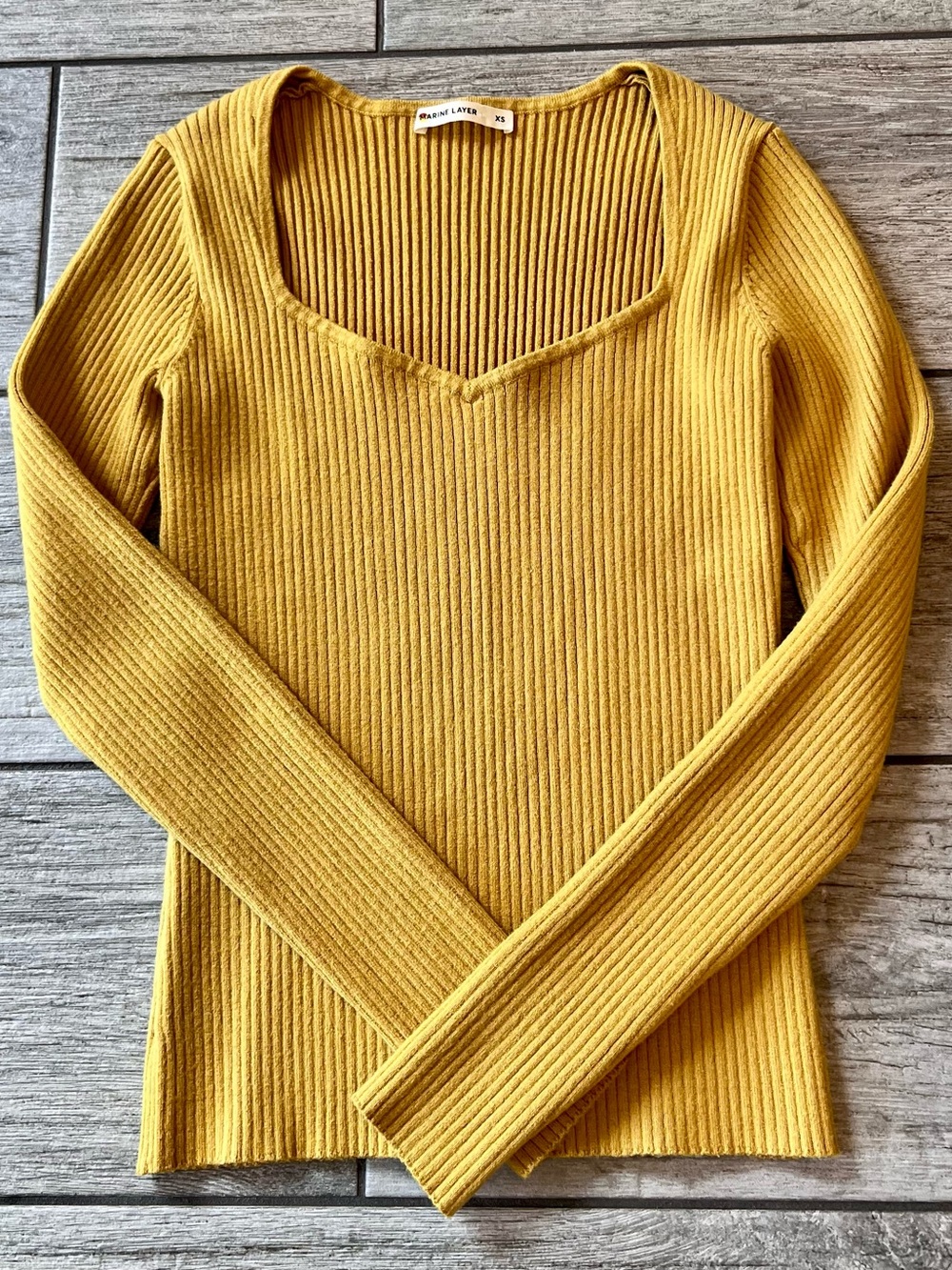 Marine Layer Cassandra Ribbed Sweater Knit Long Sleeve Mustard Yellow Size XS